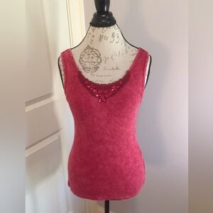 xcit u.s.a. Red Embellished Tank Top Medium